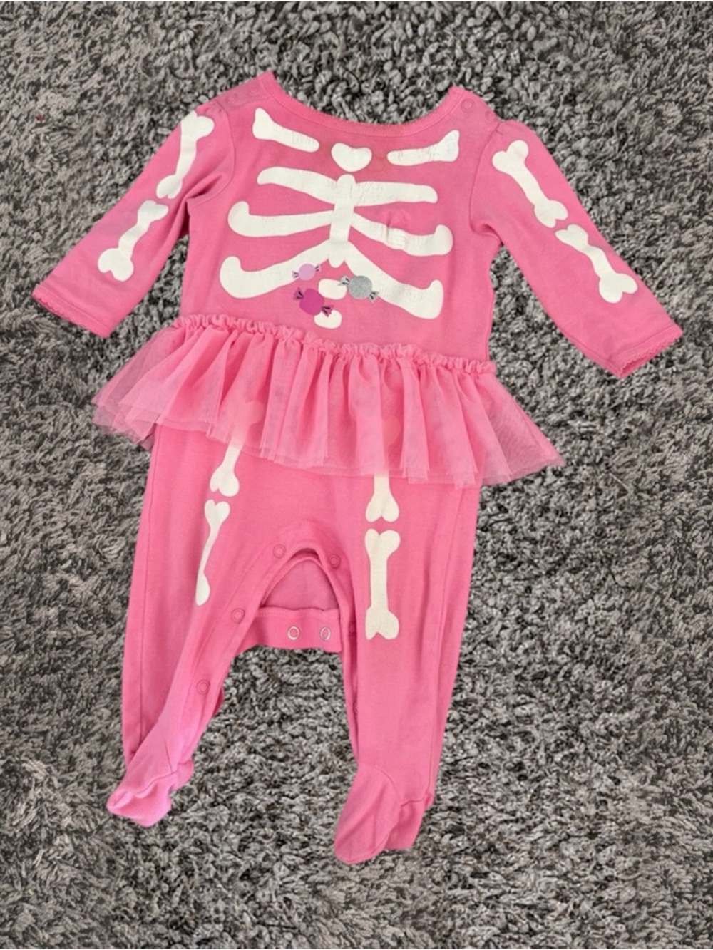 Pink Baby Skeleton Tutu Footed Pajamas